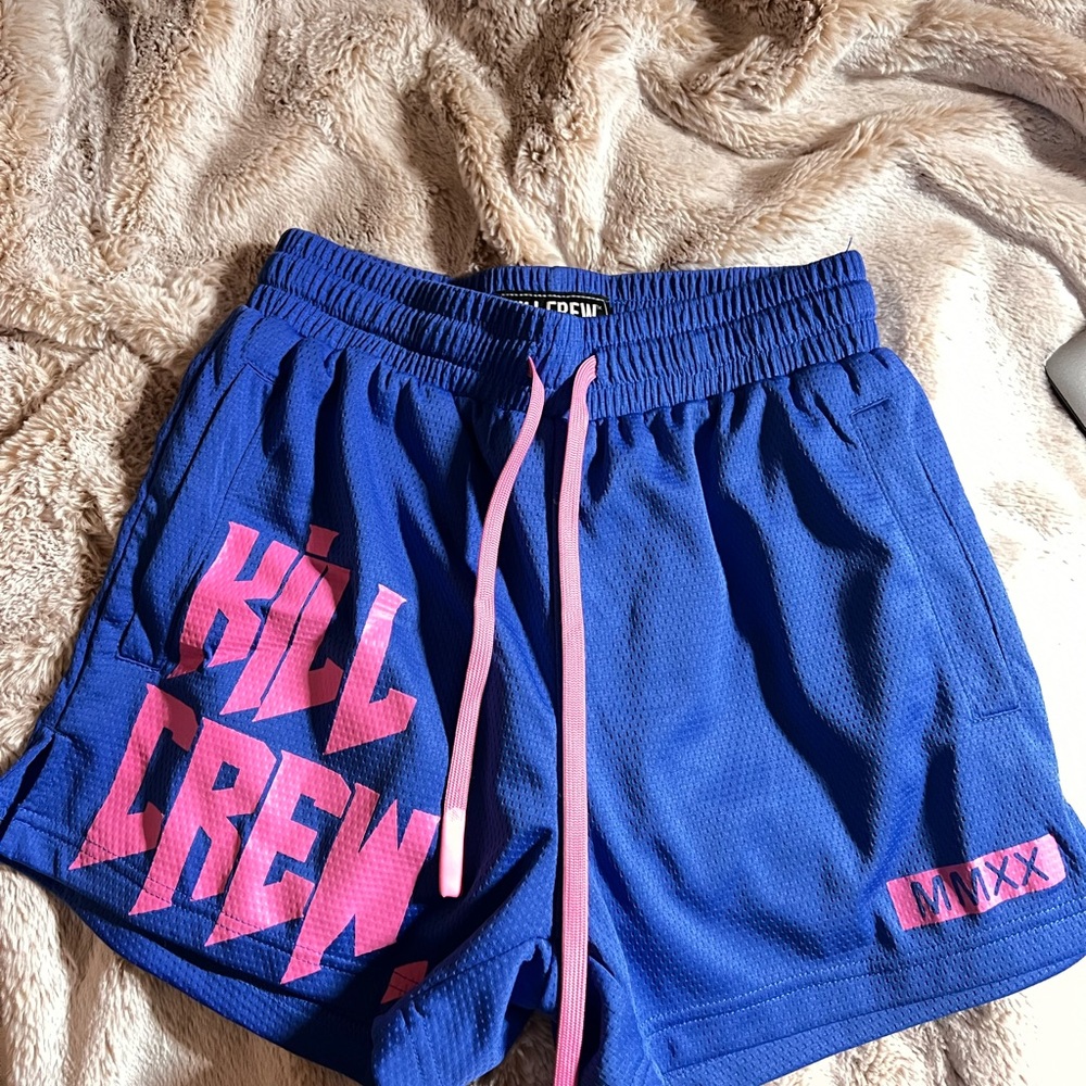 Kill Crew MUAY THAI FLAME SHORTS (MID THIGH CUT) - BLUE / PINK